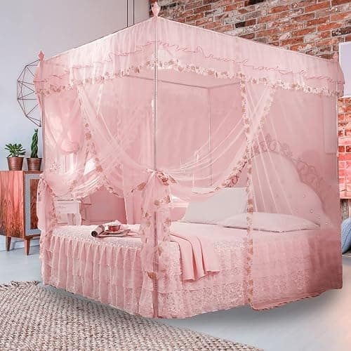 Hapivida Canopy Bed Curtains, 4 Corners Post Bed Curtains Princess Bed Canopy Bed Drapes Net Bedroom Decoration Accessories for Girls Adults Bedroom Decoration (PINK-150 * 200 * 200) thumbnail 2