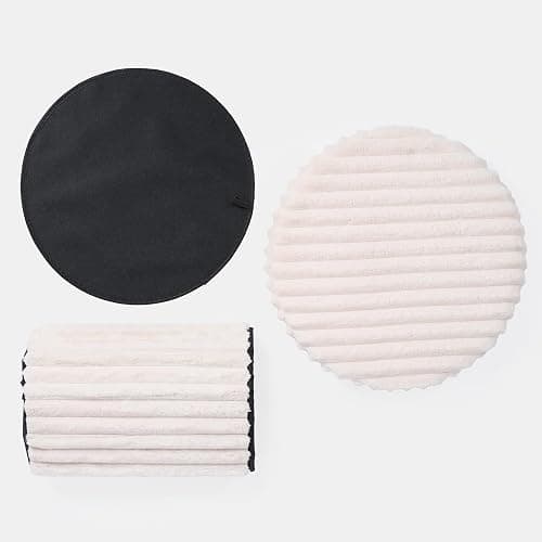 OHS Round Storage Ottoman Box, Decorative Cream Ribbed Ottoman with Lid Space Saving Organising Box for Livingroom Bedroom Footrest with Hidden Storage thumbnail 7