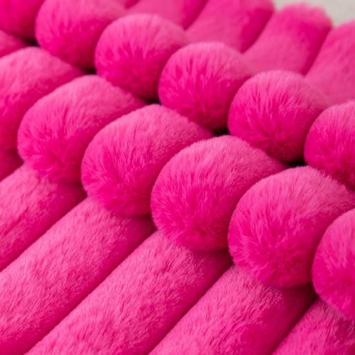 ZLINA Set of 2 Hot Pink Faux Fur Decorative Throw Pillow Covers Fluffy Striped Pillowcase Cushion Covers 18 x 18 Inch Decor Sofa Couch Bedroom thumbnail 3