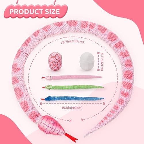 Tezituor Giant Stuffed Snake Plush Realistic Snake with 3 Babies&2 Eggs, 80 Inches Pink Snake Toy Birthday Valentines Gifts for Girls Kids thumbnail 6