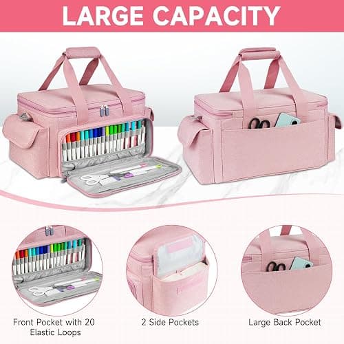 LEFOR·Z Carrying Case Compatible with Cricut Joy Xtra,Protable Travel Storage Bag with Removable Dividers Fits for Cricut Joy Xtra Accessories and Supplies,Pink thumbnail 5