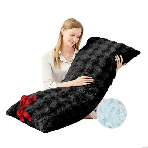 YZ HOME Faux Fur Fluffy Body Pillow for Adults - Firm Body Pillow Insert with Shredded Blue Memory Foam, Adjustable Height, Soft Support for Side Sleeping, Pregnant Women, Washable, 20x54 Inch (Black) - Image 1
