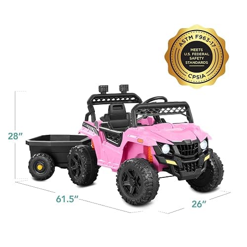 Best Choice Products Kids 12V Electric Ride On UTV Car and Trailer w/Parent Control, LED Lights, 2 Speeds, Bluetooth - Pink thumbnail 3