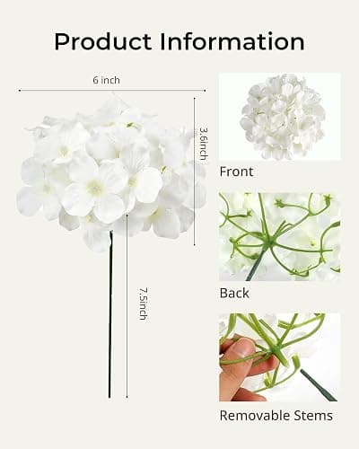 Auihiay 64Pcs Hydrangea Artificial Flowers Bulk, Silk White Hydrangeas | Full Flowers Heads with Stems for Wedding Centerpieces, Home, Garden, Baby Shower, Party Decoration thumbnail 3