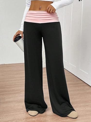 Seyurigaoka Fold Over Flare Legging for Women Low Rise Wide Leg Foldover Yoga Pants Bell Bottoms Teen Girls Cute Sweatpants thumbnail 4