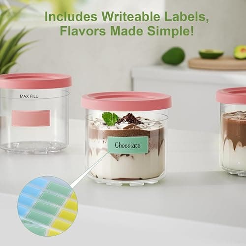 4 Pack Creami Pint Containers and Lids for Ninja with 4 spoons and writable labels, Compatible with Ninja NC299 NC300 NC301 Series Creami Maker Machine Accessories, BPA Free & Dishwasher Safe, Pink thumbnail 6