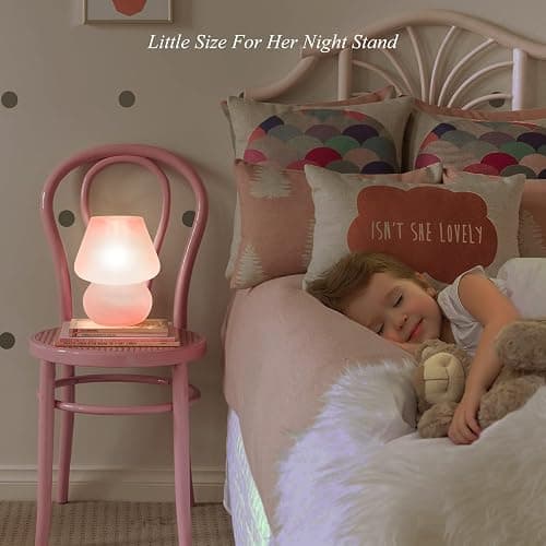 ONEWISH Mushroom Lamp Cute Table Lamp for Bedroom Nightstand Soft Light Pink, Small Glass Nightlight Stepless Dimmable Desk Lamp for Dining, Living, Nursery, Vanity, Home Decor Lamp for Girls Women thumbnail 4