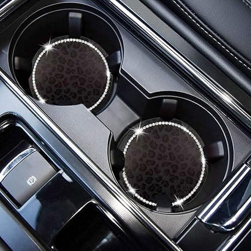 Car Cup Holder Coaster, 2PCS Silicone Car Cup Holder Insert Leopard Print, 2.75" Universal Non-Slip Cup Holders, Interior Car Accessories for Women and Man (Black) thumbnail 3