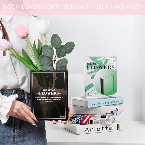 Book-Shaped Flower Vase, Cute Bookshelf Decor, Unique Black Vase for Home Decor & Cultural Flavor Acrylic Flowers Vases for Bedroom & Home Office Decor, A Book About Flowers (Black) thumbnail 6
