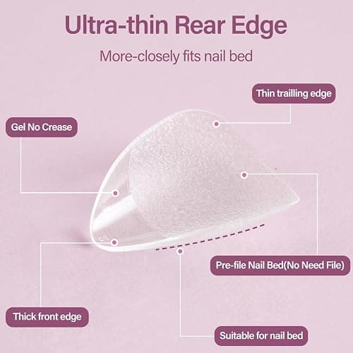 Misssix Extra Short Almond Gel Nail Tips Kit, 216Pcs Pre Etched Clear Fake Nails, Full Cover False Nail 9-in-1 Gel Glue and Portable Mini U V Nail Lamp for Women 12 Sizes thumbnail 4