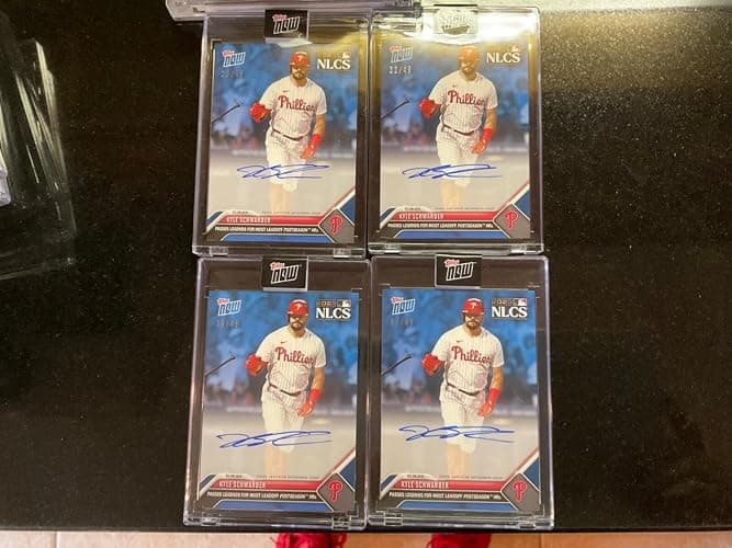 KYLE SCHWARBER *ON-CARD AUTO BLUE /49 2023 Topps Now #1007 Leadoff HR Record - Baseball Slabbed Autographed Cards - Image 1
