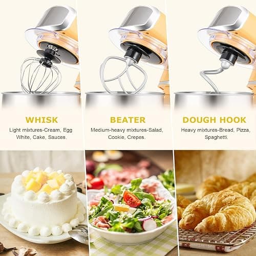 Kitchen in the box Stand Mixer,3.2Qt Small Electric Food Mixer,6 Speeds Portable Lightweight Kitchen Mixer for Daily Use with Egg Whisk,Dough Hook,Flat Beater (Yellow) thumbnail 5