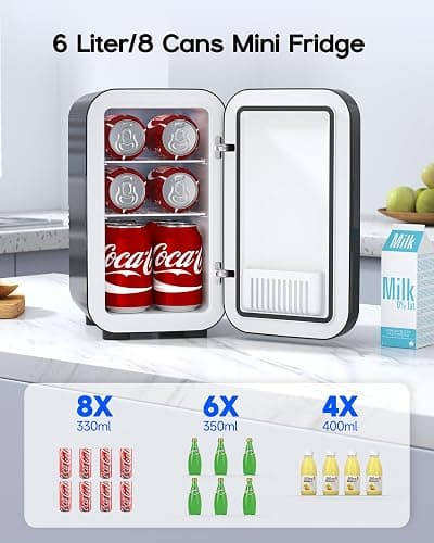 BEICHEN Mini Fridge,6 Liter / 8 Can Small Fridge for Bedroom, Car, Office & Dorm, AC100-120 V/DC 12 V Portable Thermoelectric Cooler & Warmer for Skincare, Food, Drinks,Black ﻿ thumbnail 2