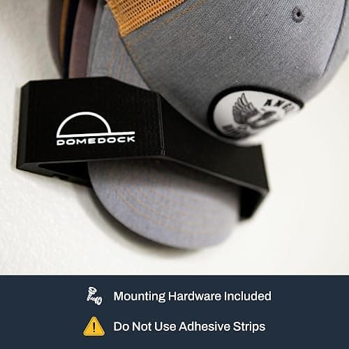 Dome Dock The Original USA-Made Hat Rack and Compact Hat Organizer for Wall Installation, 20 Hat Capacity, Black (2 Pack) thumbnail 4