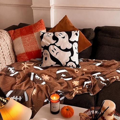 Fall Thanksgiving Farmhouse Blankets, Cute Footballs, Bows & Snowflakes Gifts, 60"x50" Flannel Fleece Blankets for Game Day, Autumn, Winter, Christmas, Living Room, Couch, Bed, Chair or Dorm Decor thumbnail 2