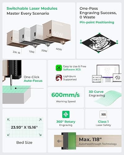 xTool S1 20W Laser Engraver and Cutter Machine with Air Assist & Honeycomb, 23.93" x 15.16" Bed Size, Beginner-Friendly, Laser Engravering Machine for Wood and Metal, Acrylic, etc. - Basic Bundle thumbnail 2