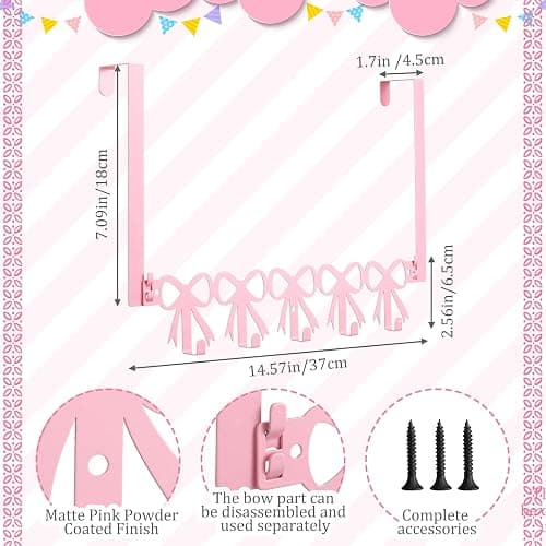 AceOrbit Pink Bow Over The Door Hooks Hanger thumbnail 3