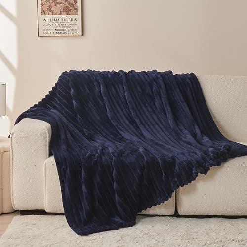 NEWCOSPLAY Super Soft Throw Blanket Dark Navy Premium Silky Flannel Fleece 3D Ribbed Jacquard Lightweight Bed Blanket All Season Use (Dark Navy Ribbed, Throw(50"x60")) thumbnail 9