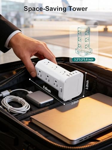 Power Strip Tower Surge Protector, 6FT Flat Plug Extension Cord with Multiple Outlets, 12 AC Outlets 4 USB (2 USB C), Desktop Charging Station with Surge Protection for Home Office Dorm Room, White thumbnail 7