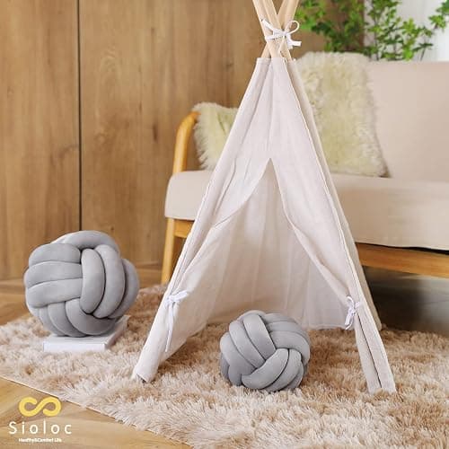 Sioloc Soft Knot Ball Pillows,Round Throw Pillow Cushion Home Decoration Plush Pillow,Throw Knotted Pillow Handmade Round Plush Pillow（10.6inches,Grey） thumbnail 5