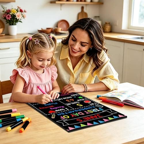 First Day of School Sign 14"x10" with Chalk Markers Double-Sided First and Last Day of School Board Reusable Wooden Colorful Chalkboard for Grades 1-12 Kindergarten Pre K Photography thumbnail 5