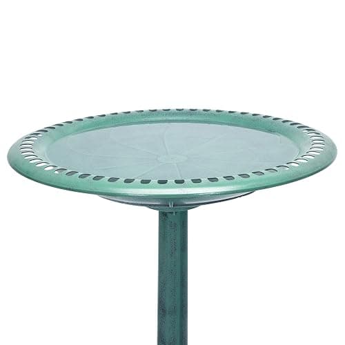 Alpine Corporation TEC116 Outdoor Aged Green Pedestal Birdbath with Scrollwork, 28" Tall, Green thumbnail 4