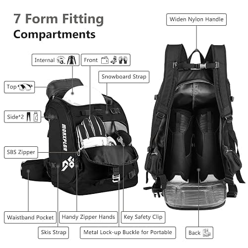 MORXPLOR Ski Boot Bag - 65L Padded, Waterproof Ski Travel Backpack for Gear & Accessories thumbnail 4