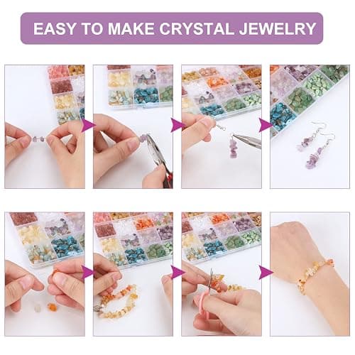 QUEFE 720pcs Crystal Chips Beads Ring Making Kit, 40 Colors Crystal Chips and Gemstone Beads for Jewelry Making Crystal Beads for Ring, Bracelets Earring Making Supplies, Craft Gifts thumbnail 6