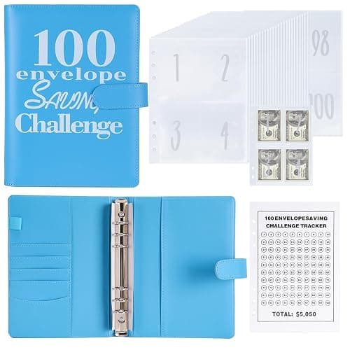 NICOOTH 100 Envelopes Money Saving Binder A5 Savings Challenge Book Easy and Fun Way to Save $5050 - Image 1