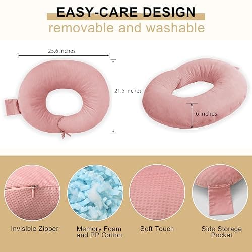 DWCN Reading Pillow for Gaming, Gaming Pillow for Lap Support with Side Pocket & Back Strap for Bed, Sofa, Floor - Arm Rest Pillow for Playing, Working, Sitting, Crocheting (Pink) thumbnail 2