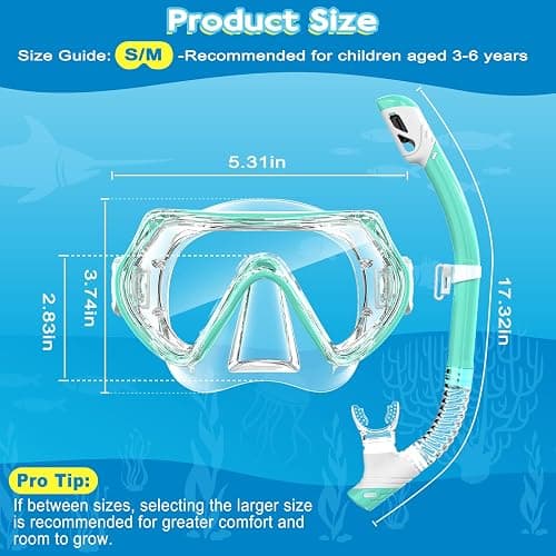 2 Sets Kids Snorkeling Gear for Ages 3-14, Anti-Fog 180° Clear View Dry Top Snorkel Set, Swimming Mask with Nose Cover & Tempered Glass Goggles for Youth Boys Girls Junior thumbnail 7