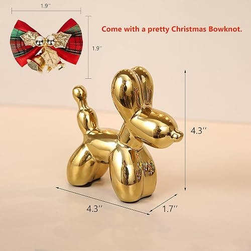 Steviieden Ceramic Balloon Dog Statues Gold Modern Small Ceramic Animal Statues Decorative Ornaments for Living Room Bedroom Office Desktop(Gold) thumbnail 3
