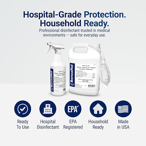 BenzaRid Hospital Disinfectant Virucide Spray Kills 99.99% of MRSA, COVID-19, H5N1, Staph, Avian Flu, Bacteria & Mold | EPA Reg. for Medical, Dental, Veterinary, Farm & Home Use 32 oz thumbnail 2