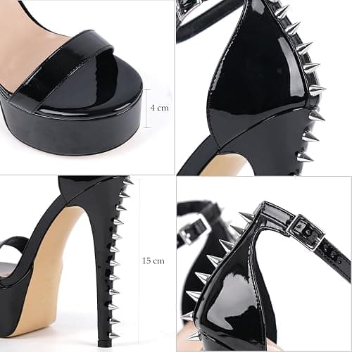 VERISSON Women's Studded Rivets Platform Heels Stiletto High Heel Ankle Strap Heeled Sandals for Women Party Dress Prom Shoes thumbnail 7