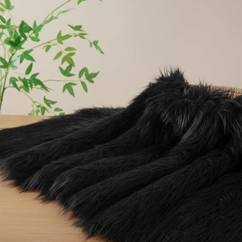 Faux Fur Fluffy Crafts Fabric 23.6x59 inch Black, Long Pile Shaggy Fur Fabric for Costume, Halloween Decoration, Home Sewing, Craft Arts Supply, Upholstery, Christmas Plush Furry Material - Image 1