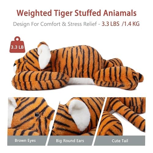 Niuniu Daddy 20" | 3.3 Pound Tiger Weighted Stuffed Animals for Adults, Stuffed Tiger Plush Toy for Toddler Teens Kids, Large Fluffy Plushy Pillow with Soft Fur for Present Christmas Birthday thumbnail 6