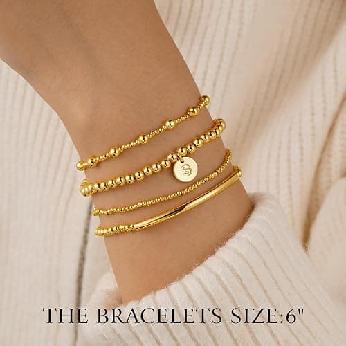 Turandoss Gold Cross Bead Bracelets Sets for Women Girls - Dainty Layered Cross Bracelets for Women Beaded Initial Bracelet Stack Gold Cuff Letter A-Z Bracelet Jewelry Gifts for Girls Her thumbnail 4