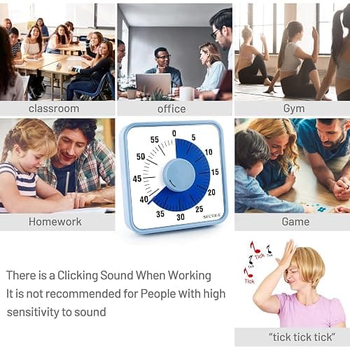 Secura 60-Minute Visual Countdown Timer, 7.5-Inch Oversize Classroom Visual Timer for Kids and Adults, Durable Mechanical Kitchen Timer Clock with Magnetic Backing (Navy Blue) thumbnail 6