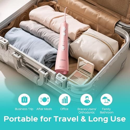 COSLUS ADA Accepted C50 Water Dental Flosser, 4 Modes 5 Power Levels, Pink | Professional Water Teeth Pick for Braces, Orthodontics & Sensitive Gums, Compact Cordless for Family Home Travel thumbnail 6