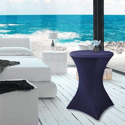 RELIANCER 2 Pack 30inch Highboy Cocktail Round Spandex Table Cover Four-Way Tight Fitted Stretch Tablecloth Table Cloth for Outdoor Party DJ Tradeshow Banquet Vendor Weddin(2PC 30''X42'',Navy Blue) - 2PC 30''X42'' - Navy Blue thumbnail 2