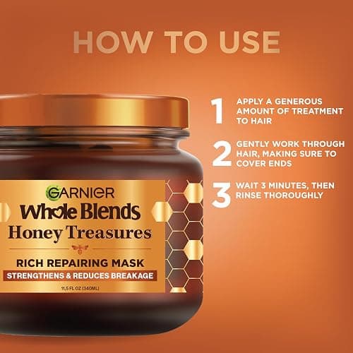 Garnier Whole Blends Honey Treasures Repairing Mask, for Dry, Damaged Hair, 11.5 Fl Oz, 2 Count (Packaging May Vary) thumbnail 7