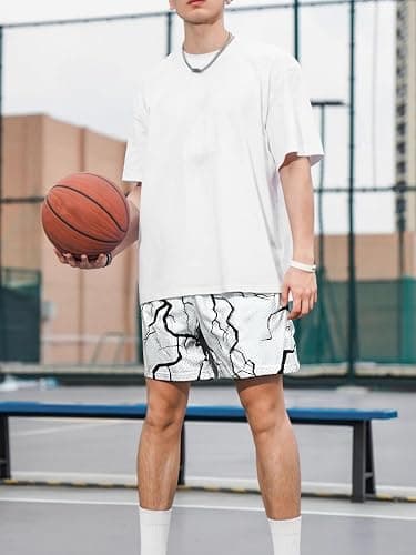 DIOTSR Mens Graphic Print Shorts Cool Mesh Basketball Shorts Casual Flat Front Shorts Summer Drawstring thumbnail 4