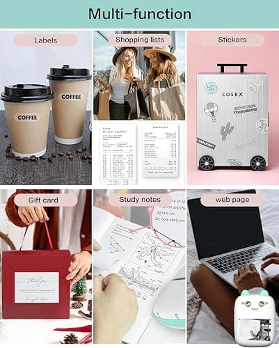Mini Printer Portable, Inkless Sticker Printer with 8 Rolls Paper, Bluetooth Wireless mini Thermal Printer Compatible with iOS + Android for Journal, Memo, Photo, Print Pod Gifts for Girls Kids thumbnail 7