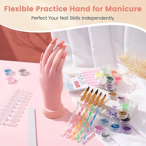 Nail Kit for Beginner with Everything- Practice Hand & 80W Nail Lamp Kit | Professional Acrylic Liquid Set, Nail Drill & U/V Lamp,24Color Glitter, Nail Starter Gifts, for Beginners Home Salon thumbnail 6