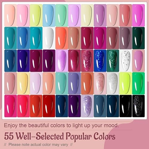 JODSONE Gel Nail Polish Kit 60 PCS with U V Light Soak off Base Top Coat 55 Shine Colors Gel Nail Kit Bright and Dark Brown Wine Red Series Manicure Set for Women and Girls thumbnail 2
