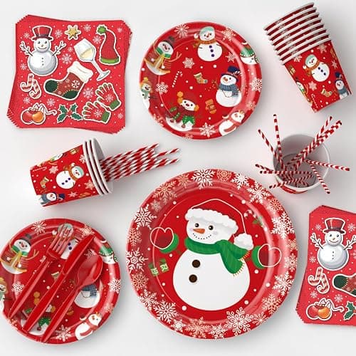 Merry Themed Happy Birthday Party Decorations,Christmas Supplies Plates Napkins, Cups Tableware, Birthday Banner, Cake Topper Snowman Backdrop Tablecloth, Colorful Printed Balloons for Kids and Adults thumbnail 7