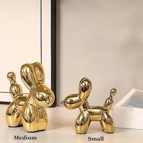 Steviieden Gold Balloon Dog Statue, Modern Ceramic Animal Sculpture, Cute Little Handmade Crafts Puppy Ornaments for Home Decor Table Decor Living Room Bedroom Office Desktop (Medium) thumbnail 2