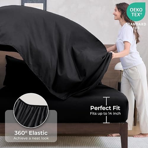 HEVUMYI 7 Pieces Queen Comforter Set, All Season Reversible Bed in a Bag, Ultra Soft Queen Bedding Set with Grey Comforter, Flat Sheet, Fitted Sheet, Pillowcases, Pillow Shams, Black thumbnail 6