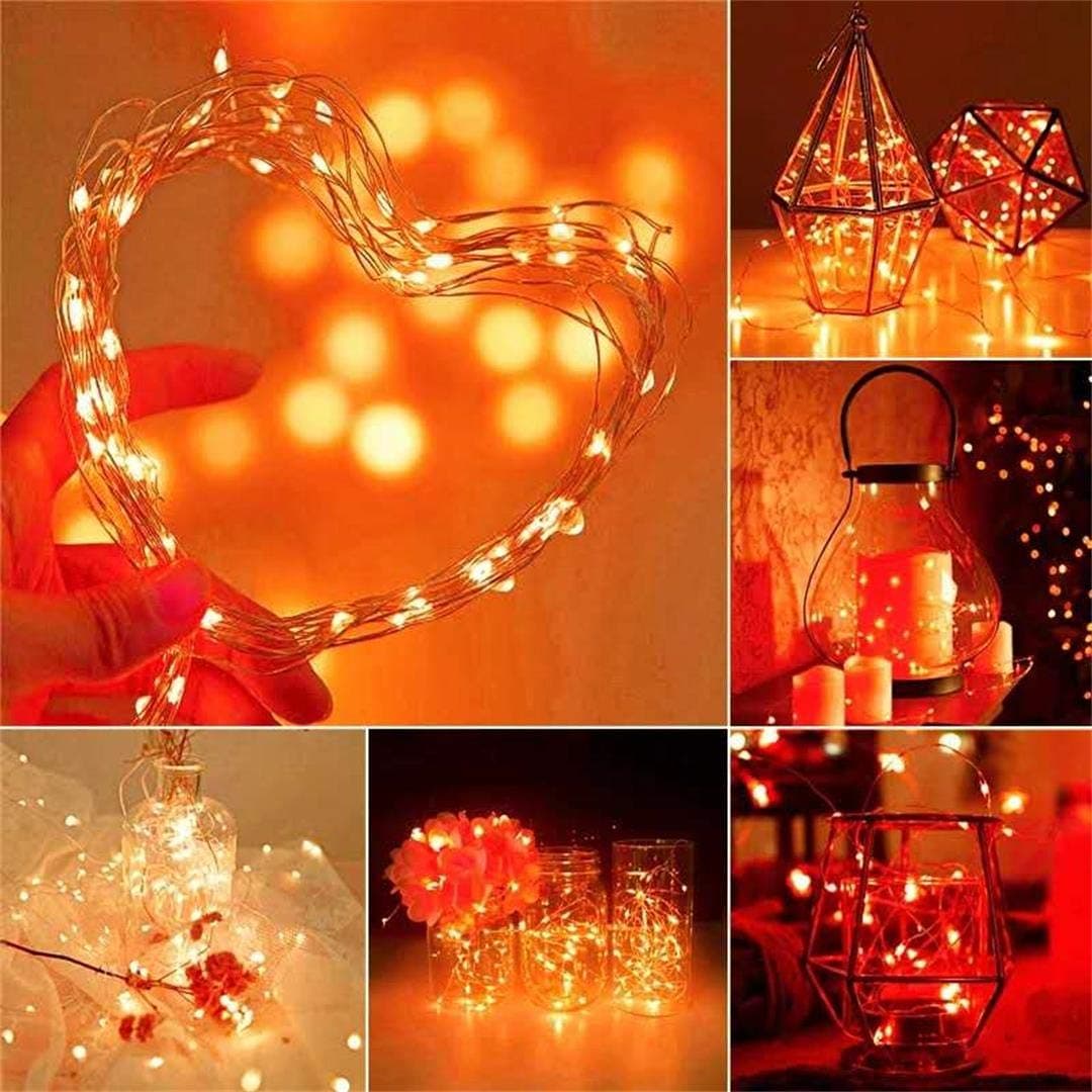 Set of 2 Battery Operated Mini Led Fairy Lights Indoor String Light with Timer 6 Hours on/18 Hours Off for Bedroom Wedding Party Decorations,30 Count LEDs,10 Ft Silver Wire (Orange Color) thumbnail 5