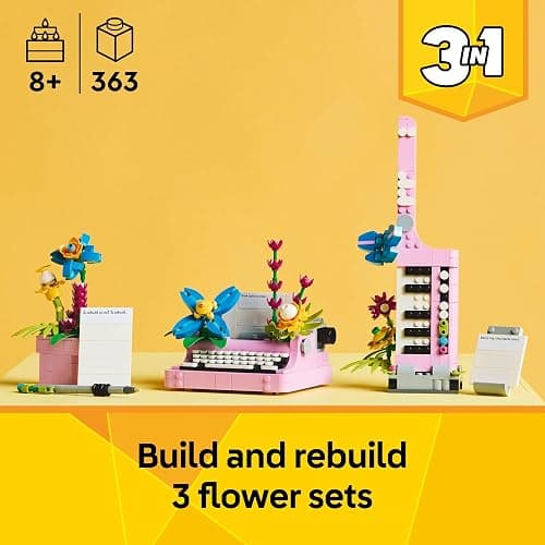 LEGO Creator 3 in 1 Typewriter with Flowers - Building Toy with 3 Building Options, Typewriter, Flowerpot with Pen & Notebook, or Keytar - Gift Idea for Birthdays - 31169 thumbnail 2